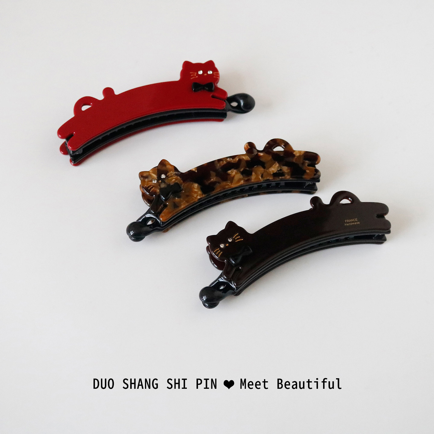 韩国醋酸香蕉夹小猫造型发夹女可爱弧形半扎发卡复古发饰头饰抓夹