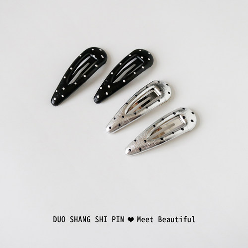 韩国东大门pu皮质波点发夹鸭嘴夹