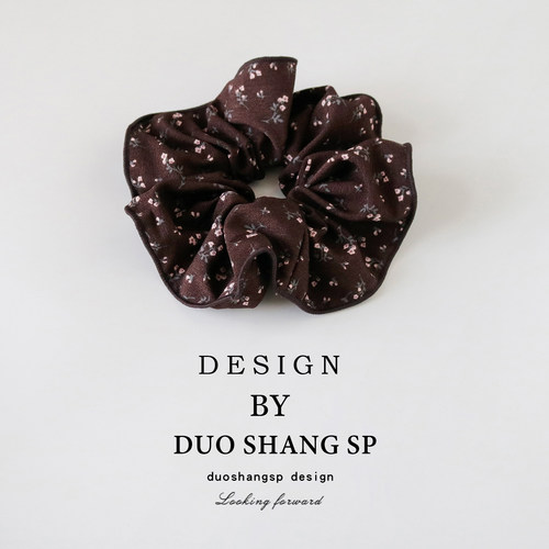 法式气质咖色碎花大肠发圈女新款