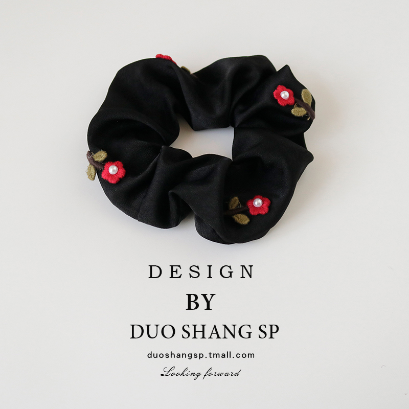 复古刺绣花朵头绳大肠发圈