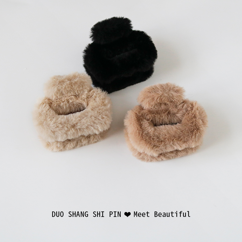 秋冬毛绒抓夹中号发夹气质半扎发