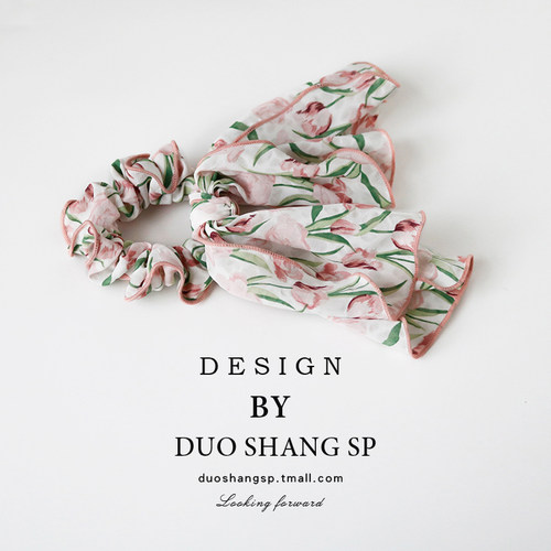 甜美飘带发圈扎马尾碎花发绳森系