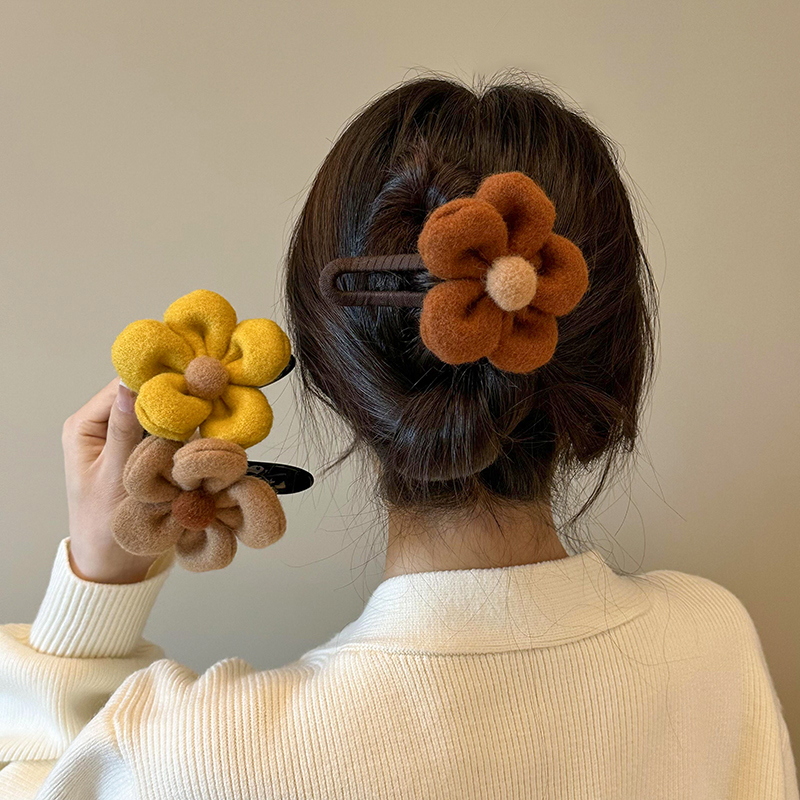 毛绒大号花朵发夹女后脑勺盘发抓夹气质鸭嘴夹2025年新款夹子头饰