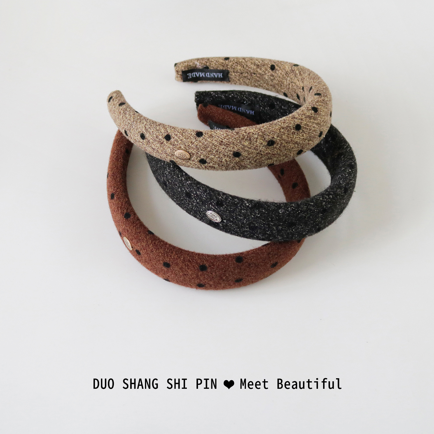 法式秋冬波点发卡发箍女高颅顶