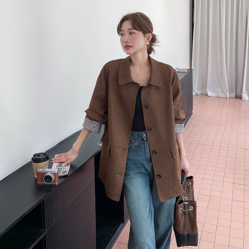 现货主推款！麂皮绒风衣外套257-58536-P175K258,女装皮衣,浙宝257