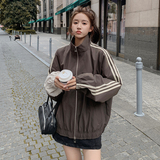 学院风咖色工装短外套女春季2025新款韩版小个子休闲宽松夹克上衣，女装短外套，浙宝257
