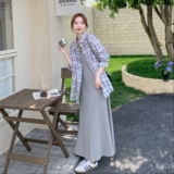 格纹防晒衬衫吊带连衣裙套装女2025夏季新款慵懒风休闲长裙两件套，女装套装/套裙，浙宝257