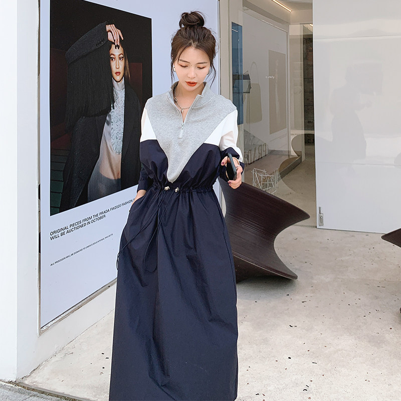 2022春款！主推长袖拼接撞色收腰运动风连衣裙P120K178，女装连衣裙，浙宝257