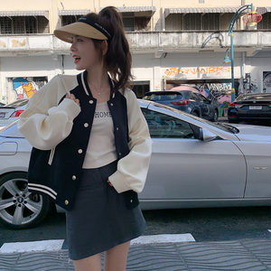 美式复古棒球服外套女春秋款2024新款学院风撞色时尚炸街百搭夹克图片