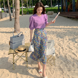 【2022夏新品】有宽松显瘦T恤+碎花半裙两件套装P105K158，女装套装/套裙，浙宝257