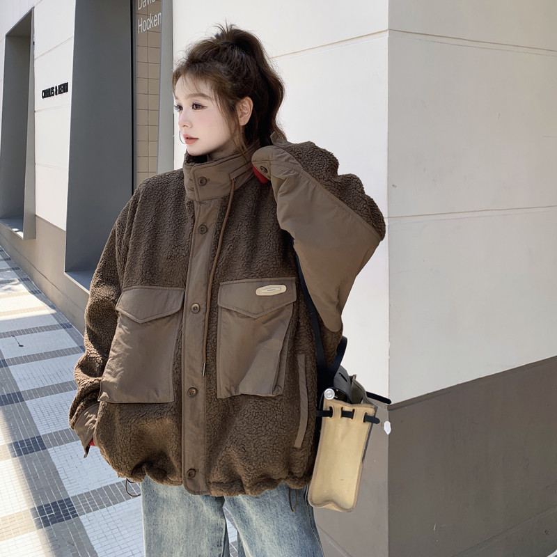已出货！羊羔毛拼接夹棉外套257-58518-P215K318,女装棉衣/棉服,浙宝257