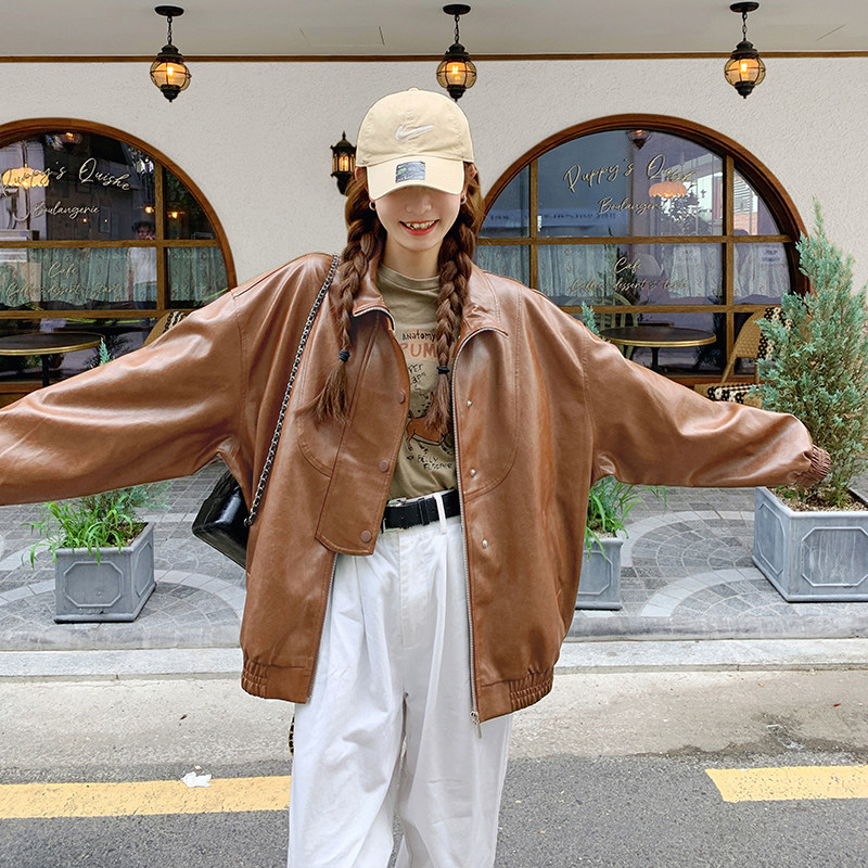 26春新款现货!咖色皮衣外套复古皮衣257-58305-P155K248，女装皮衣，浙宝257