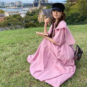 韩版小众设计感蕾丝边海军领连衣裙女2024夏季新款学院风长款裙子图片