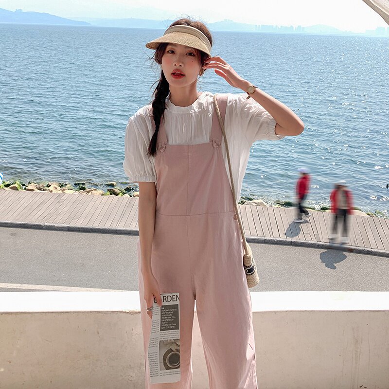甜美粉色背带裤女2025春季新款小个子宽松显瘦休闲百搭减龄连体裤,女装休闲裤,浙宝257