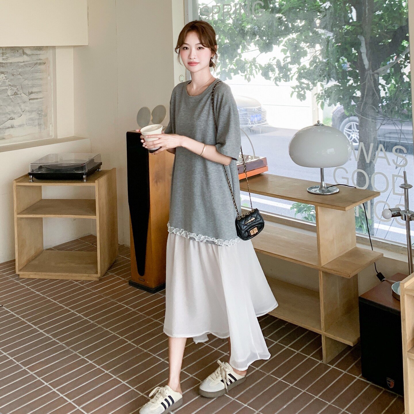 网纱拼接T恤连衣裙女2025夏季新款高级感慵懒风休闲中长款裙子潮,女装连衣裙,浙宝257