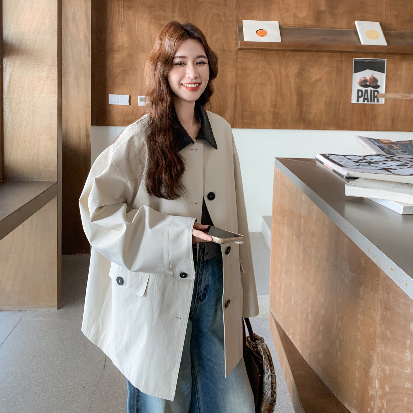25秋新款现货！韩系拼接格纹风衣外套257-58517-P155K228,女装短外套,浙宝257