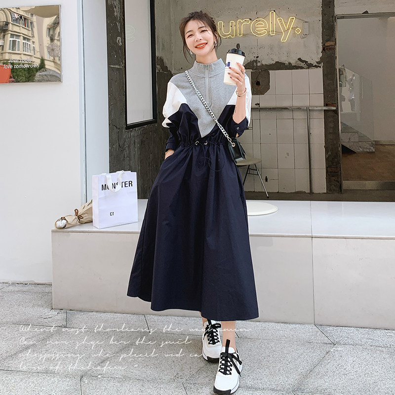 【现货】长袖拼接撞色收腰运动风连衣裙257-58176P120K178,女装连衣裙,浙宝257