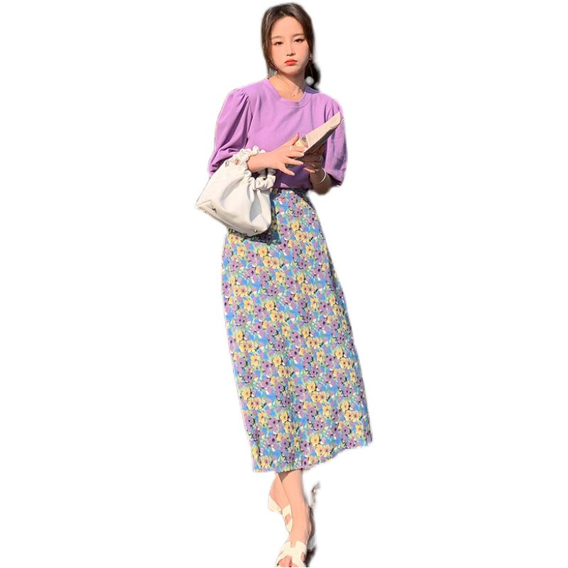 【2022夏新品】有宽松显瘦T恤+碎花半裙两件套装P105K158,女装套装/套裙,浙宝257