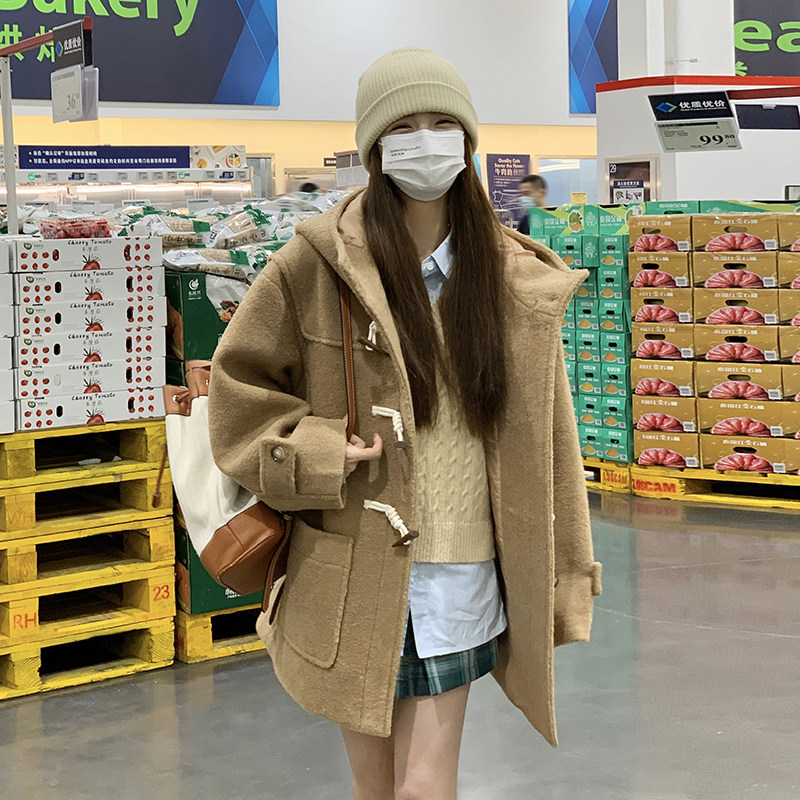 牛角扣夹棉呢大衣257-58327-P175K268,女装毛呢外套,浙宝257