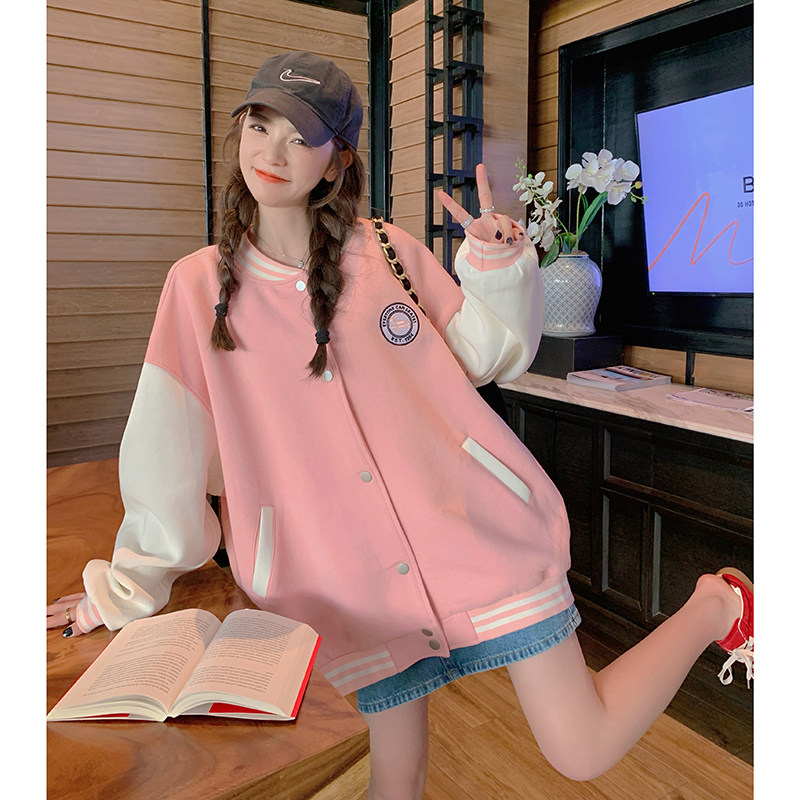档口现货！粉色学院风棒球服字母刺绣撞257-58250-P135K188,女装短外套,浙宝257
