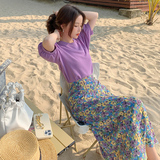 【2022夏新品】有宽松显瘦T恤+碎花半裙两件套装P105K158，女装套装/套裙，浙宝257