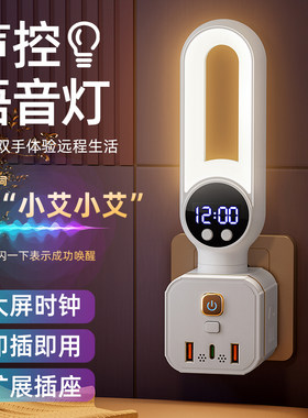 【语音小夜灯带插座】床头灯智能