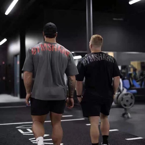 shark短袖男gym健身裂纹字母上衣