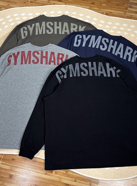运动长袖t恤男跑步运动健身服鲨鱼GYMSHARK power美式宽松上衣潮