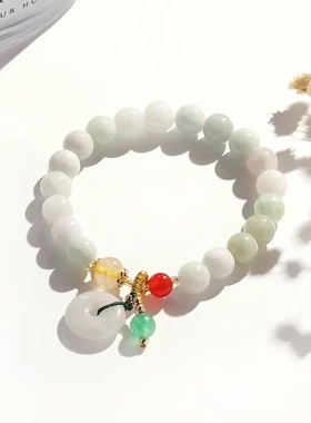 巴度水晶手链女新款韩版金发晶红玛瑙翡翠平安扣手串小众翡翠手饰