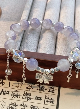百搭高级感水晶串珠手串小众设计感蝴蝶结流苏手链古风汉服手饰夏