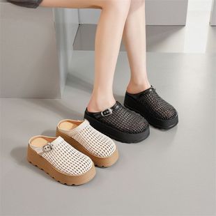 拖鞋春季凉拖鞋夏季包头松糕女软底时尚厚底编织镂空包头2025新款