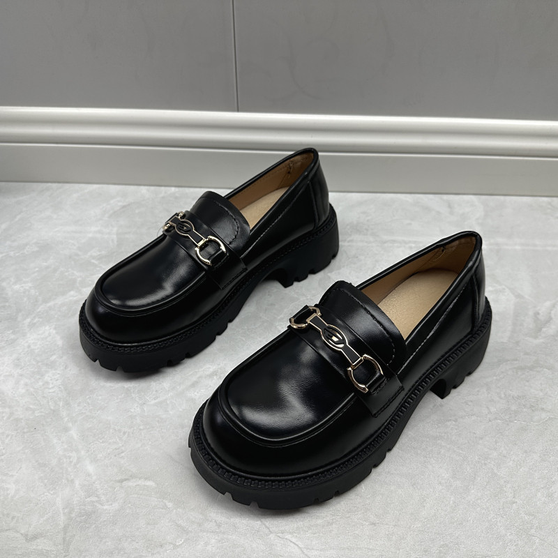 工厂断码处理春秋季新款真皮女鞋时尚粗跟圆头套脚金属扣乐福鞋,女鞋,乐福鞋（豆豆鞋）,淘宝优惠券,粉丝福利购,淘宝优惠卷