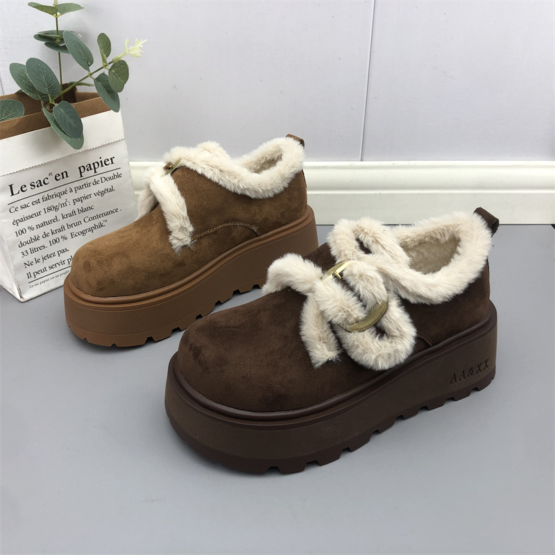 工厂断码处理秋冬季新款女鞋圆头厚底复古勃肯鞋时尚加绒保暖棉鞋