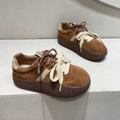 百搭增高松糕复古德训圆头休闲运动板鞋 新款 女2026春季 厚底摇摇鞋