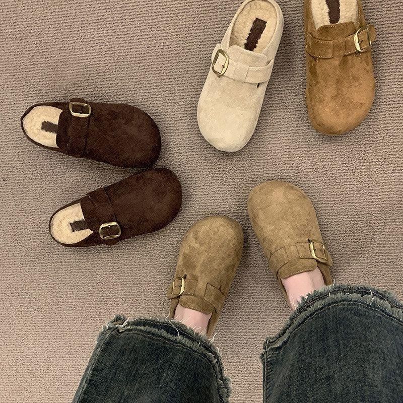 复古厚底内增高勃肯鞋加绒包头