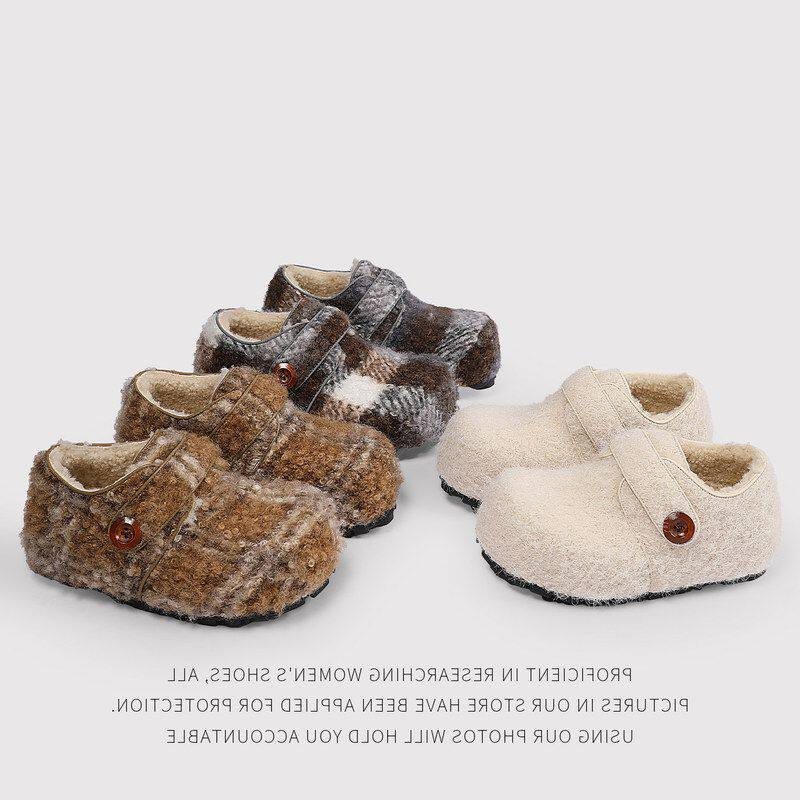 外穿灰色丑萌晚毛呢勃肯鞋加绒厚底保暖秋冬单鞋豆豆晚风脚蹬一棉