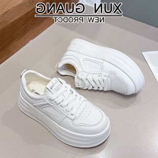 小个子新款版牛皮厚底女百搭松糕小白鞋2026增高女鞋春季休闲板鞋