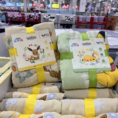 Costco开市客正版Pokemon宝可梦皮卡丘纱布盖毯婴幼儿空调夏凉被