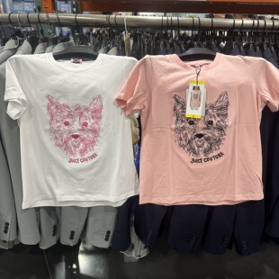 开市客美国Juicy Couture女士纯棉圆领短袖T恤小狗印花潮牌女衬衫
