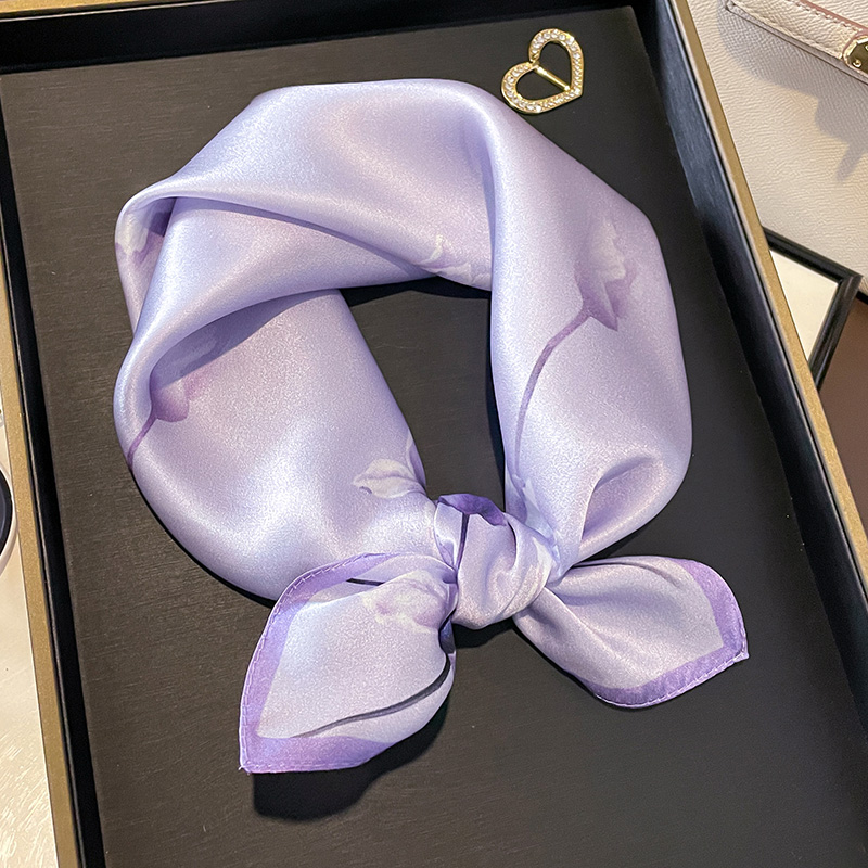 小方巾100%桑蚕丝紫色花卉丝巾