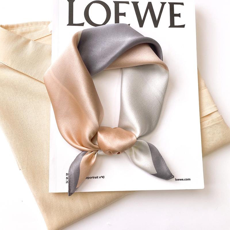 53cm洋气时尚拼色丝巾女新桑蚕丝