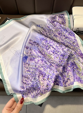 53CM桑蚕丝紫色薰衣草发带丝巾小方巾女薄款100%真丝围巾装饰领巾