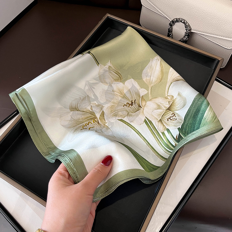 53CM气质花卉100%桑蚕丝发带丝巾