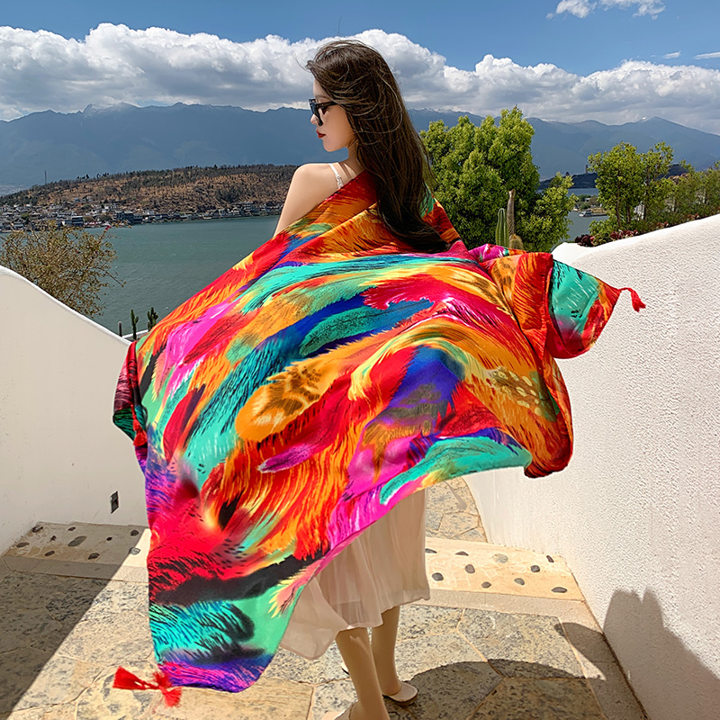 彩色羽毛旅游拍照防晒丝巾