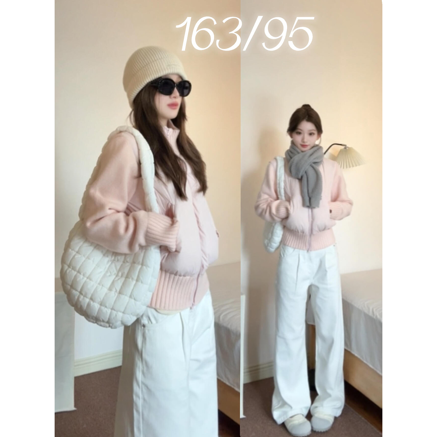 韩系温柔风粉色针织拼接棉服女冬季小个子减龄短款棉袄老钱风外套