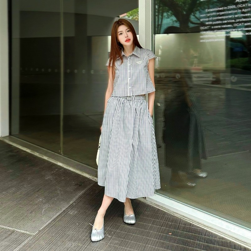 小个子可穿条纹套装女短款衬衣藏时尚套装