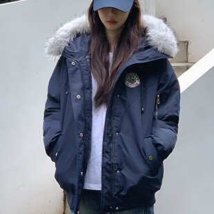 羽绒棉服女2026年新款冬季工装派克服大毛领情侣加厚棉袄棉衣外套