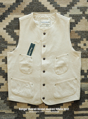 Ranger Overall2024新本白赤子四袋美式复古工装马甲提花纯棉马夹