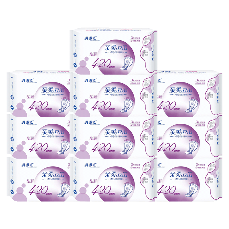 ABC卫生巾超长夜用420mm组合装超薄整箱批发姨妈女正品官方旗舰店