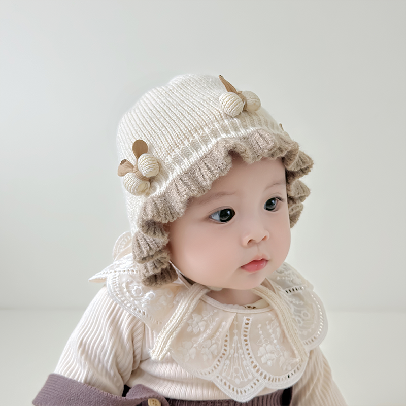 婴儿帽子秋冬款韩版洋气婴幼儿女宝宝公主针织帽小月龄女童毛线帽